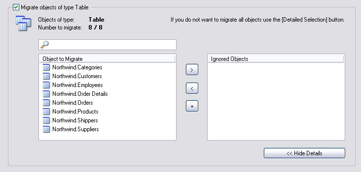 The detail view of the Object Type
            Selection screen