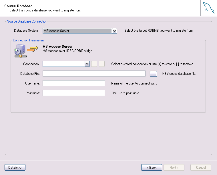 Source database – Microsoft
            Access