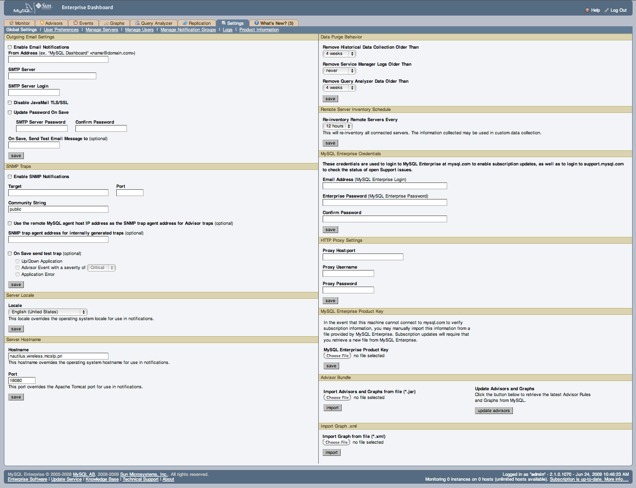 MySQL Enterprise Dashboard: 設定