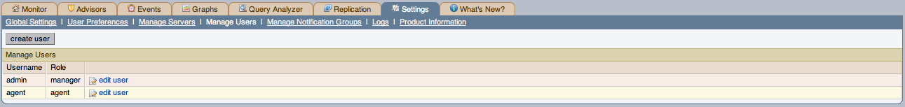 MySQL Enterprise Dashboard: ユーザの管理