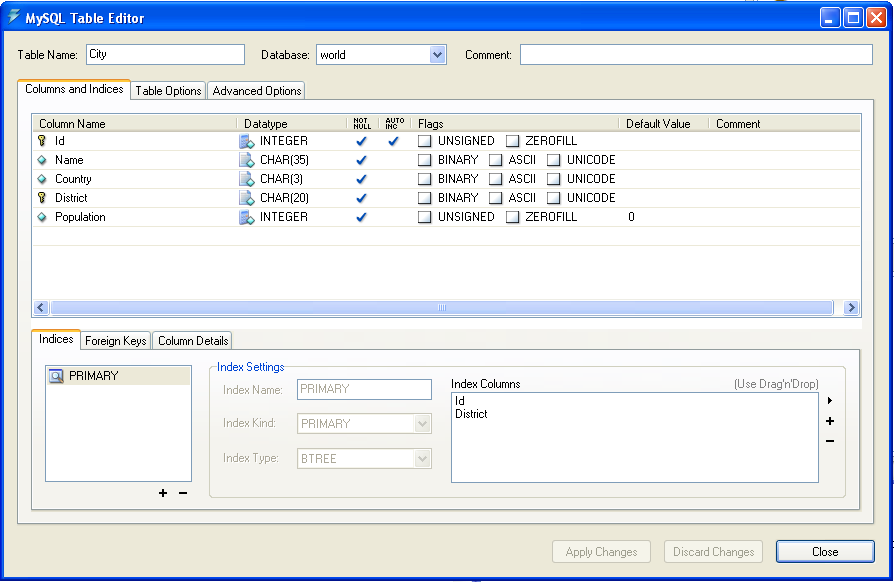 Ο Επεξεργαστής Πινάκων
          (MySQL Table Editor)