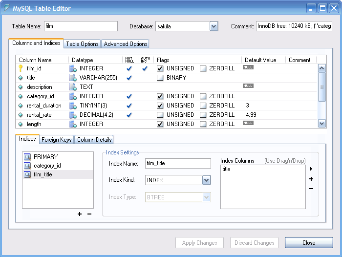 MySQL Table Editor