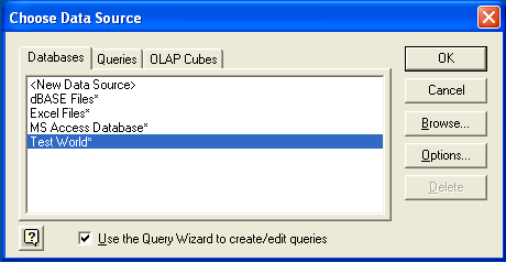 Microsoft Query, Choose Data
              Source