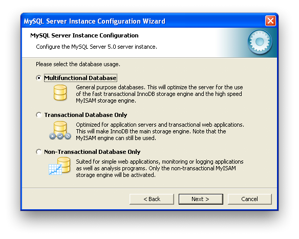 MySQL Server Instance Configuration
            Wizard: Usage Dialog