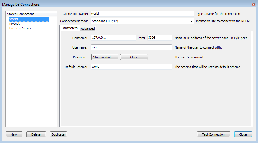 Manage DB Connections - Dialog