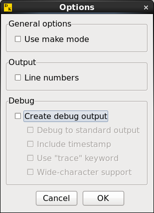 "Options" dialog box